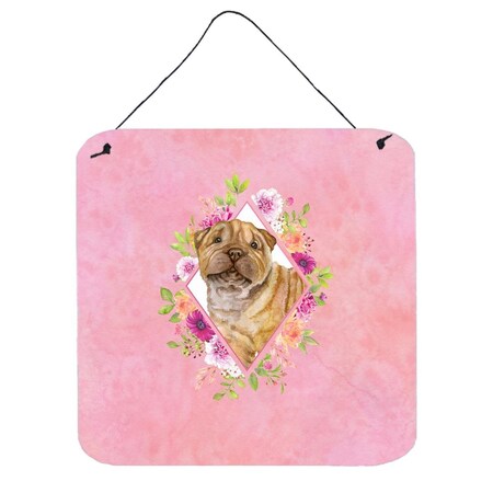Carolines Treasures 6 x 6 in. Shar Pei Pink Flowers Wall or Door Hanging Prints CK4181DS66